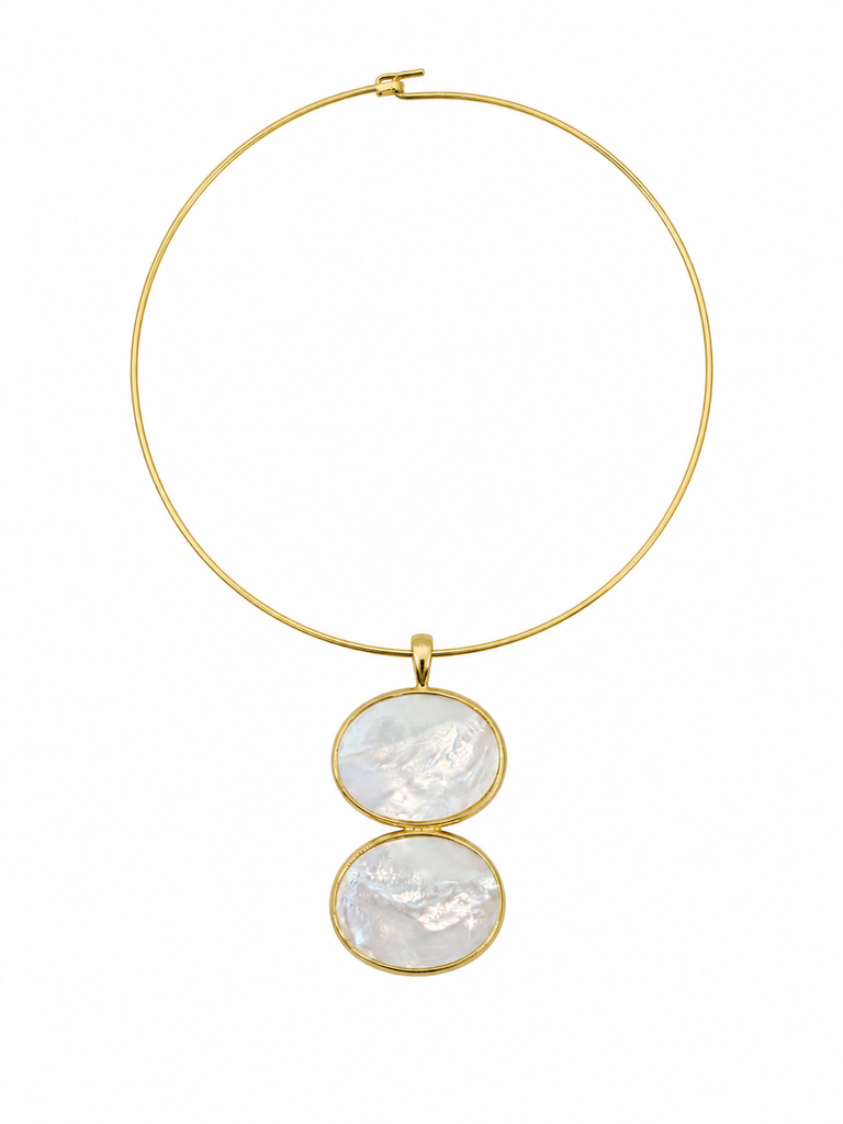 LUCY DOUBLE MOTHER OF PEARL DROP PENDANT