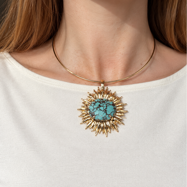 RYAN TURQUOISE FLOWER  BURST NECKLACE