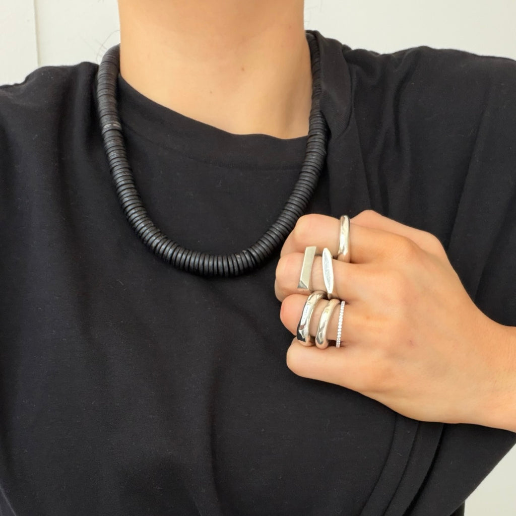 WILLOW FLAT BLACK BEADED NECKLACE