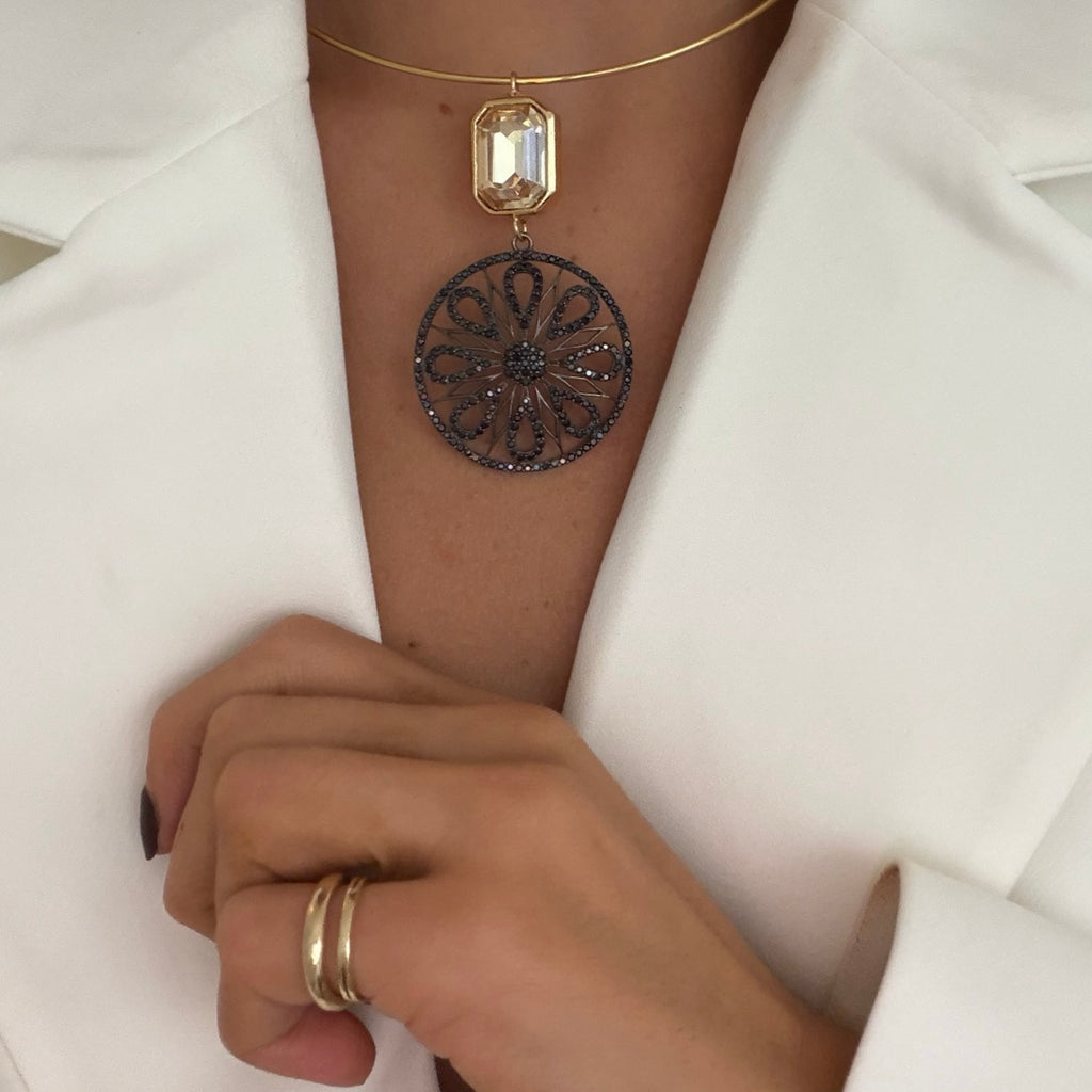 CAROLINE  FLORAL DISC DROP  NECKLACE