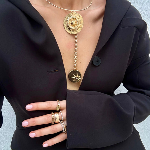 ZARIN AZTEC ETCHED DISC  NECKLACE