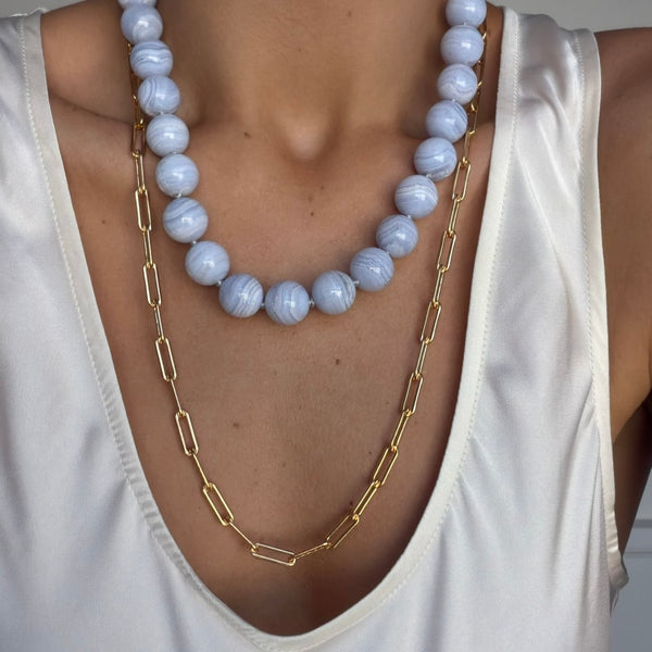 SAYLOR  BLUE LACE AGATE  BEADED NECKLACE