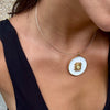 HENRIE DOTTED RECTANGLE CENTER WHITE ENAMEL DISC - 1"