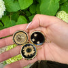 HENRIE BLACK DOTTED RECTANGLE ENAMEL DISC NECKLACE - 1"