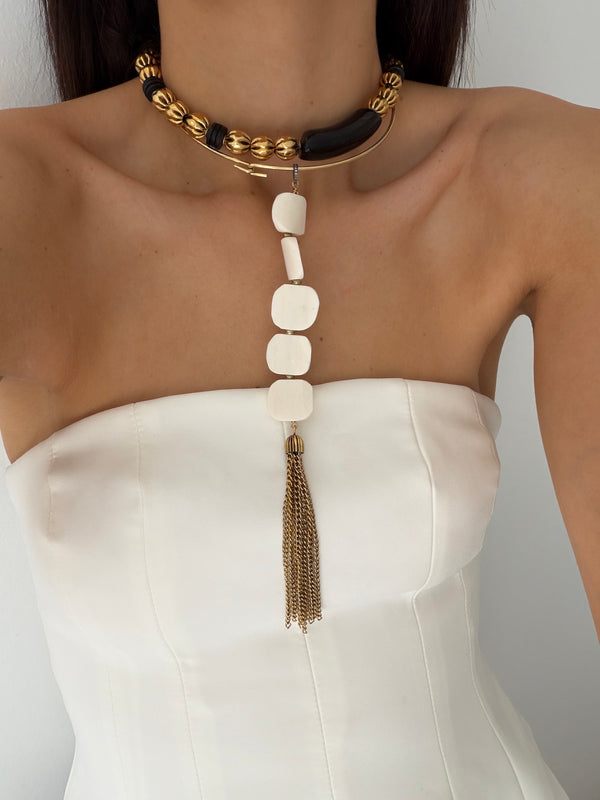 ELLE  IVORY  DROP TASSEL  NECKLACE