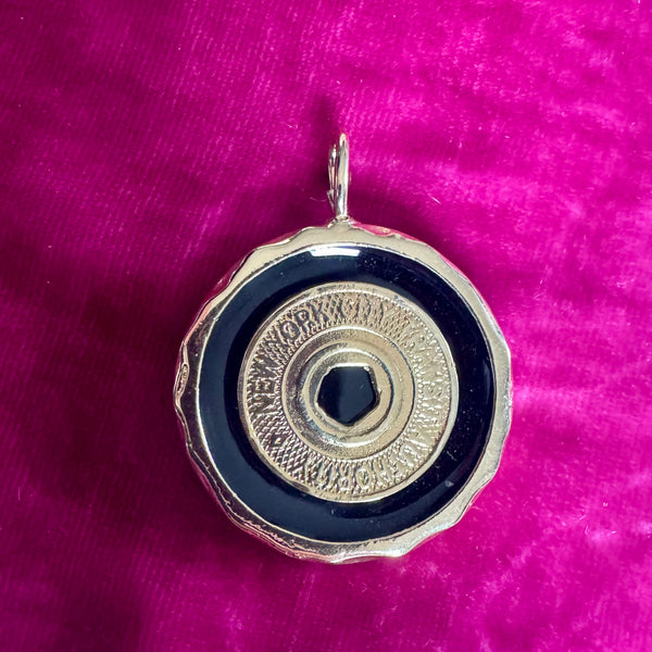 NEW YORK SUBWAY TOKEN BLACK ENAMEL  DISC NECKLACE