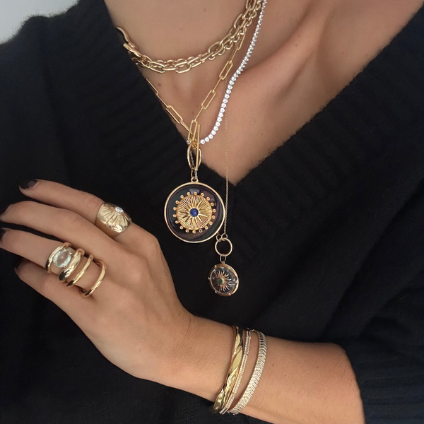 JADE FLUTED ENAMEL DISC  NECKLACE - 1.1/4"