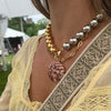 FRANKIE TWO TONE  BEADED SHELL PENDANT NECKLACE