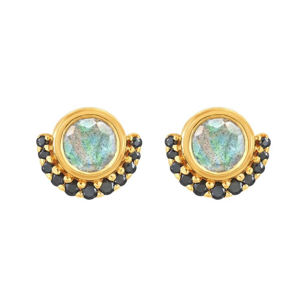 ELSIE LABRADORITE & BLACK SPINEL LUNAR ECLIPSE STUDS