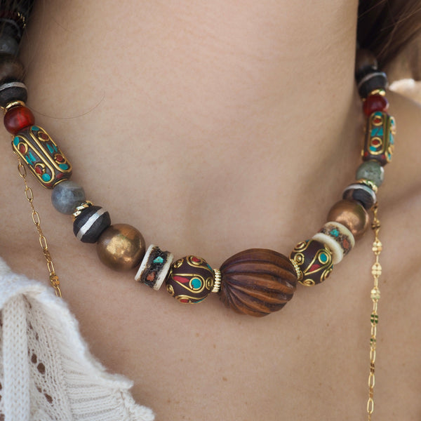 HAZEL SAGE WOODEN BEADED NECKLACE