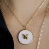 LEENA - PINK ENAMEL DISC -  BUTTERFLY NECKLACE