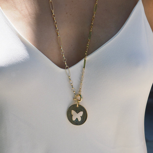SHIRA BUTTERFLY CUTOUT DISC NECKLACE