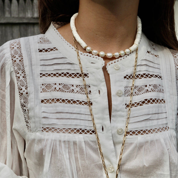 CHARLEE PEARL + SHELL BEADED NECKLACE