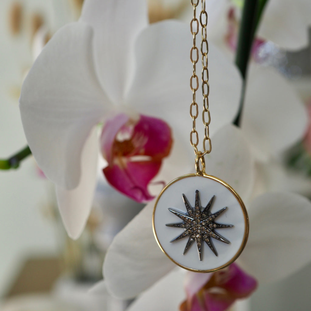 SAMARA WHITE ENAMEL BURST NECKLACE