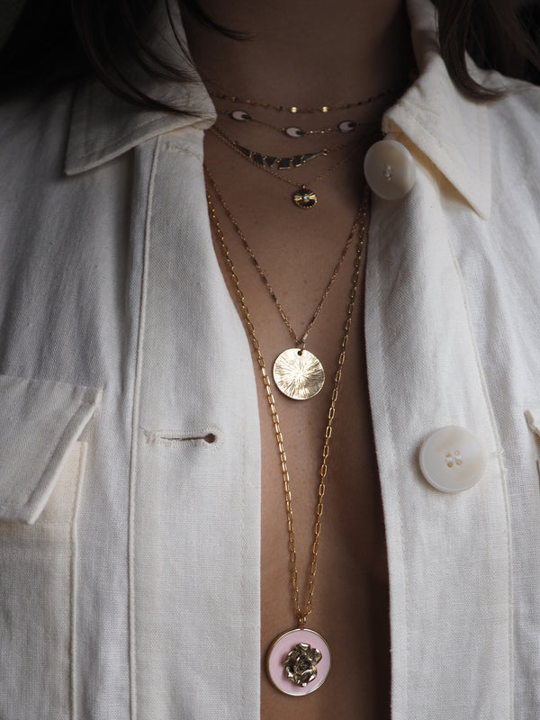 ELISE - ROSE PINK ENAMEL DISC NECKLACE