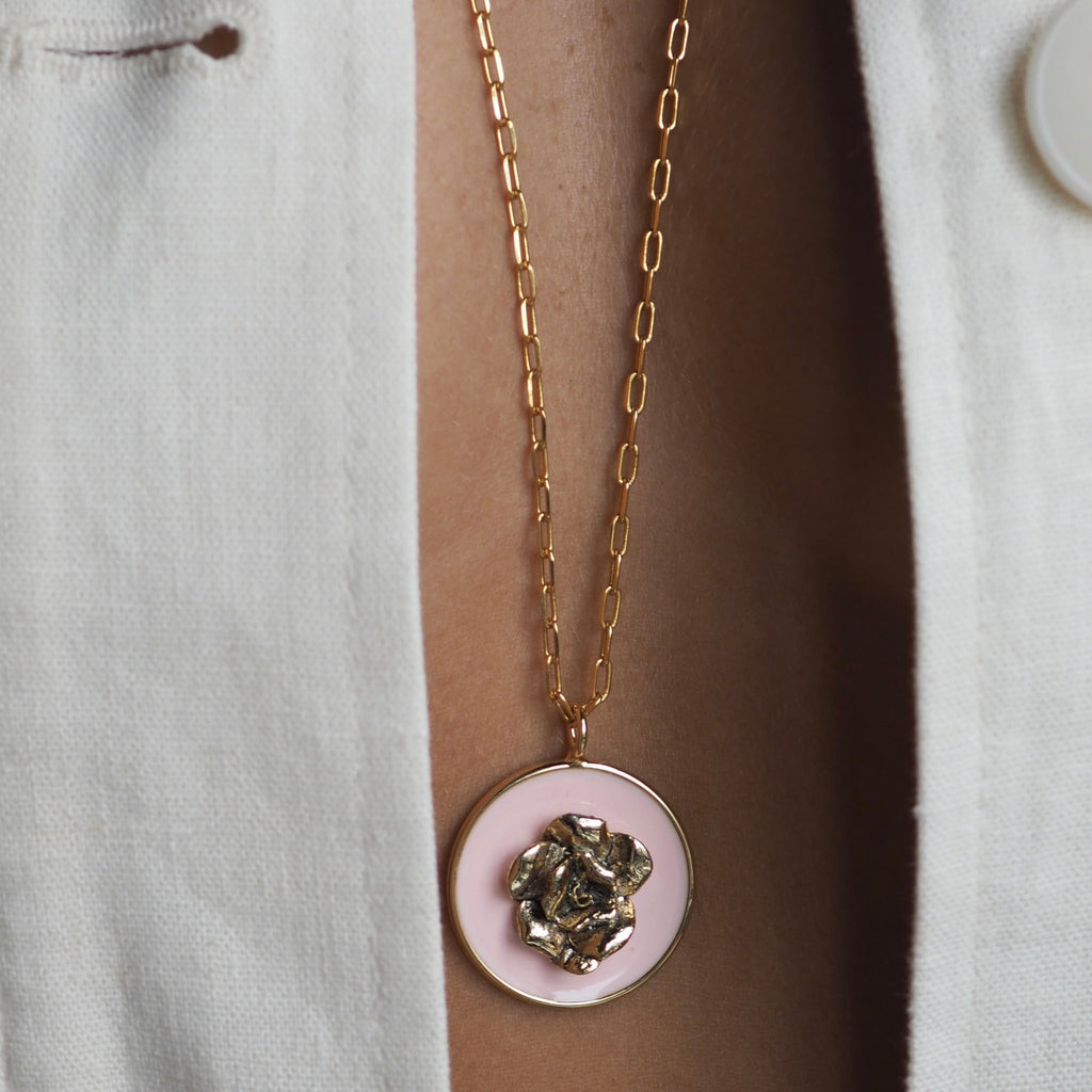 ELISE - ROSE PINK ENAMEL DISC NECKLACE