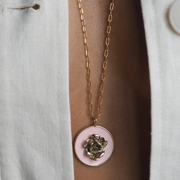 ELISE - ROSE PINK ENAMEL DISC NECKLACE