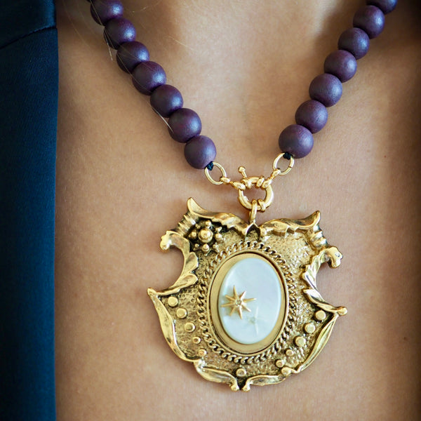RAQUEL DOUBLE STAR  SHIELD STATEMENT NECKLACE