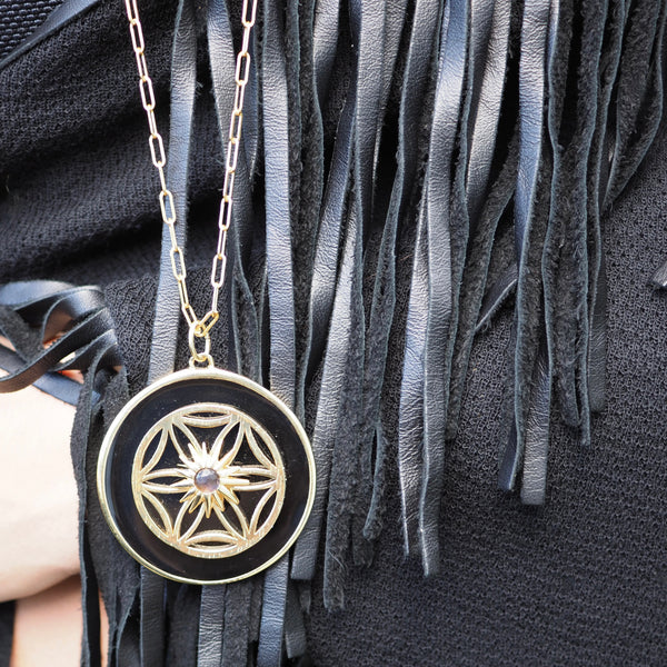 LULU  ENAMEL WHEEL BURST  DISC  NECKLACE