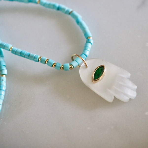 MAZEN MOTHER OF PEARL HAND HAMSA PENDANT NECKLACE