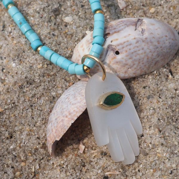 MAZEN MOTHER OF PEARL HAND HAMSA PENDANT NECKLACE