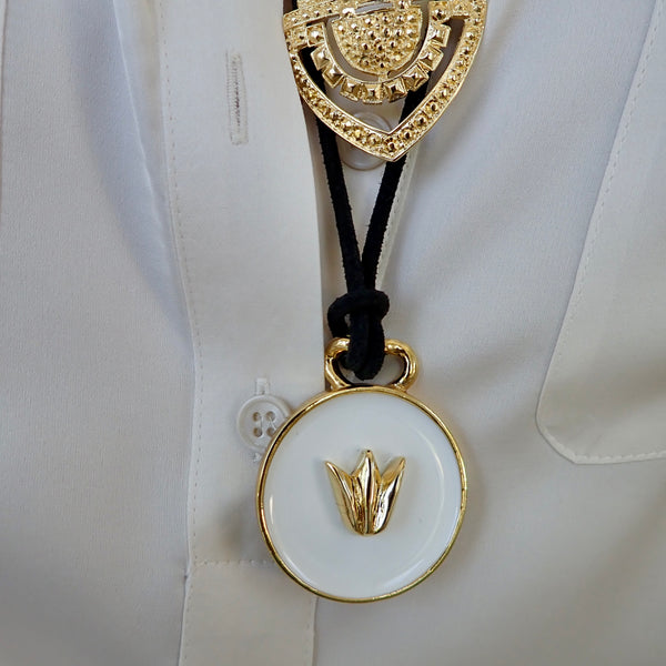 FIFI WHITE ENAMEL TULIP DISC LEATHER NECKLACE