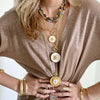 ZARIN WHITE ENAMEL ETCHED DISC  NECKLACE