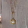 ZARIN WHITE ENAMEL ETCHED DISC  NECKLACE