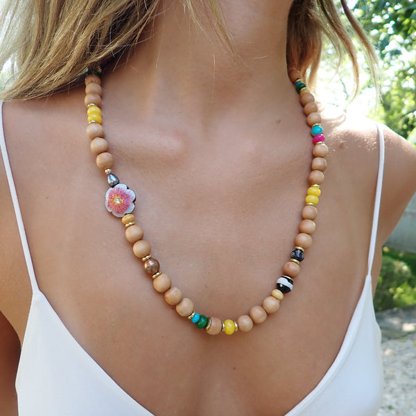 HARPER WOOD BEADED NECKLACE