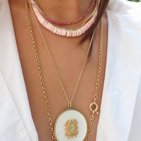 HENRIE JADE ENAMEL DISC  NECKLACE - 1.1/4"