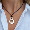 DOUBLE RECTANGLE STERLING + LEATHER NECKLACE