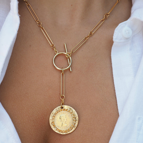 COIN TOGGLE DROP ON  ELONGATED OVAL ROUND CHAIN