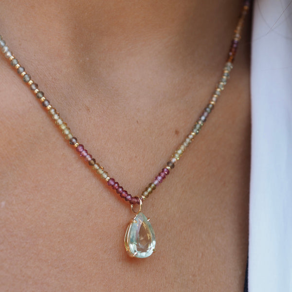 ETTA BEADED TOURMALINE DROP  NECKLACE