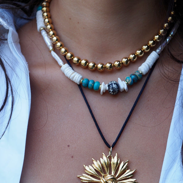 RIVER WHITE - TURQUOISE - BLACK - BEADED NECKLACE
