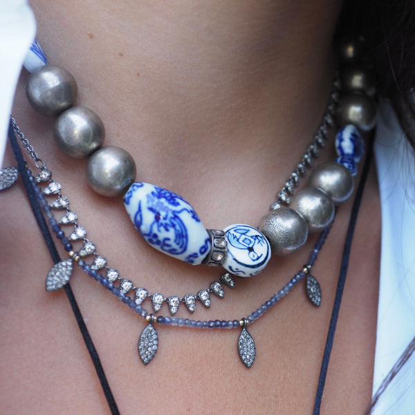 LIZZY BLUE + WHITE BEADED NECKLACES