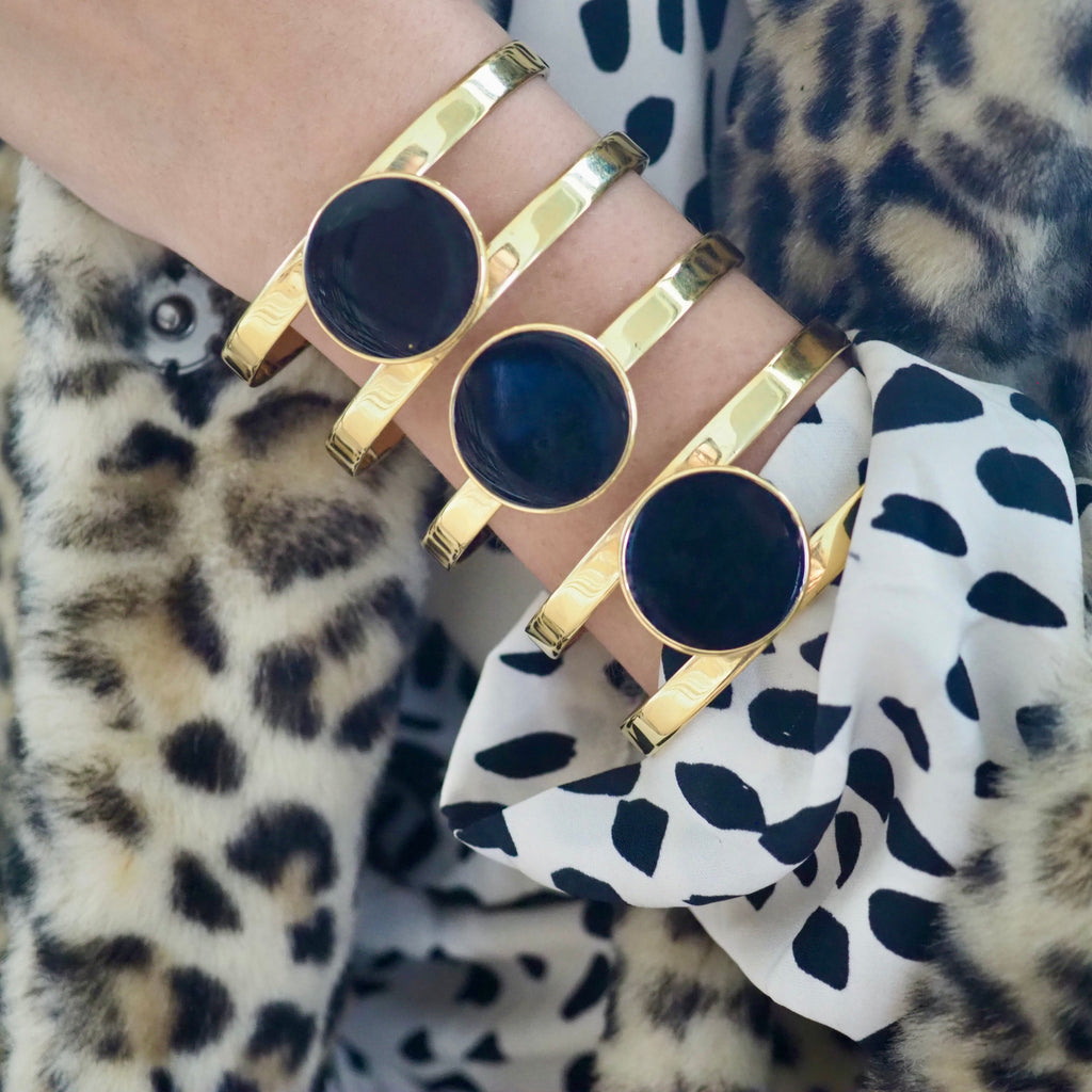 MARLIN 3 DISC BLACK ENAMEL CUFF BRACELET