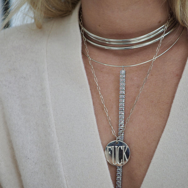 FUCK STERLING SILVER  DISC NECKLACE