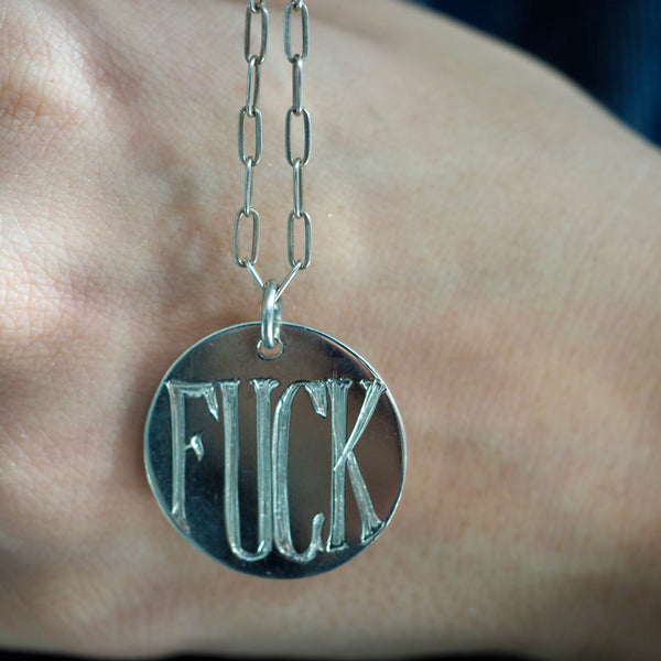 FUCK STERLING SILVER  DISC NECKLACE