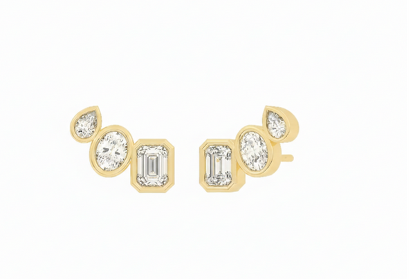 LARSON MINI TRI STONE BEZEL  STUD EARRINGS