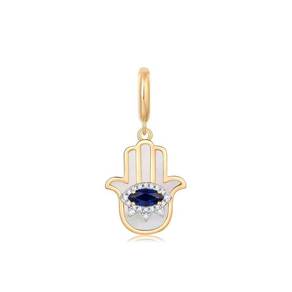 CHAR SAPPHIRE MOTHER OF PEARL HAMSA PENDANT NECKLACE