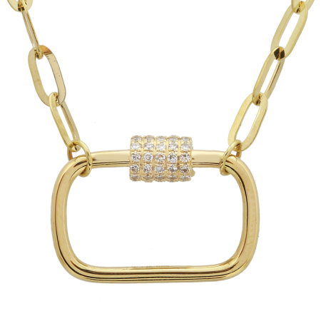 THEO  GOLD + DIAMOND CARABINER PAPERCLIP CHAIN  NECKLACE