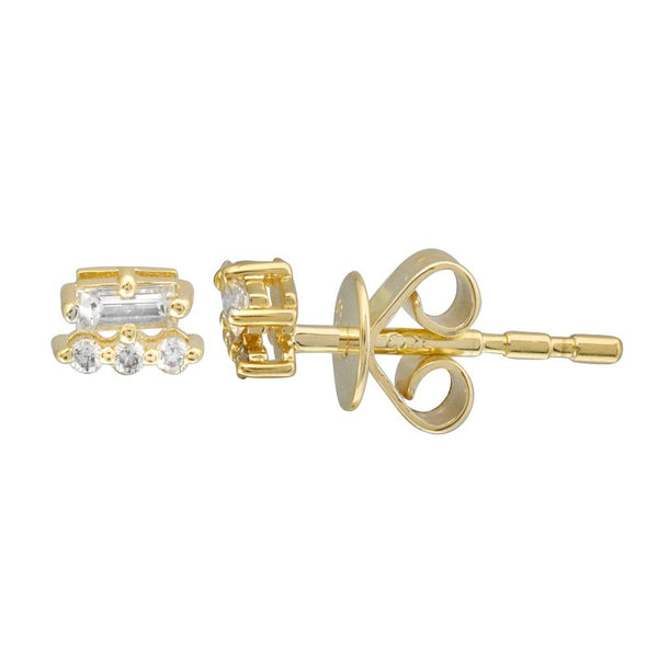 NARA BAGUETTE/ TRIPLE DIAMOND  STUD EARRINGS
