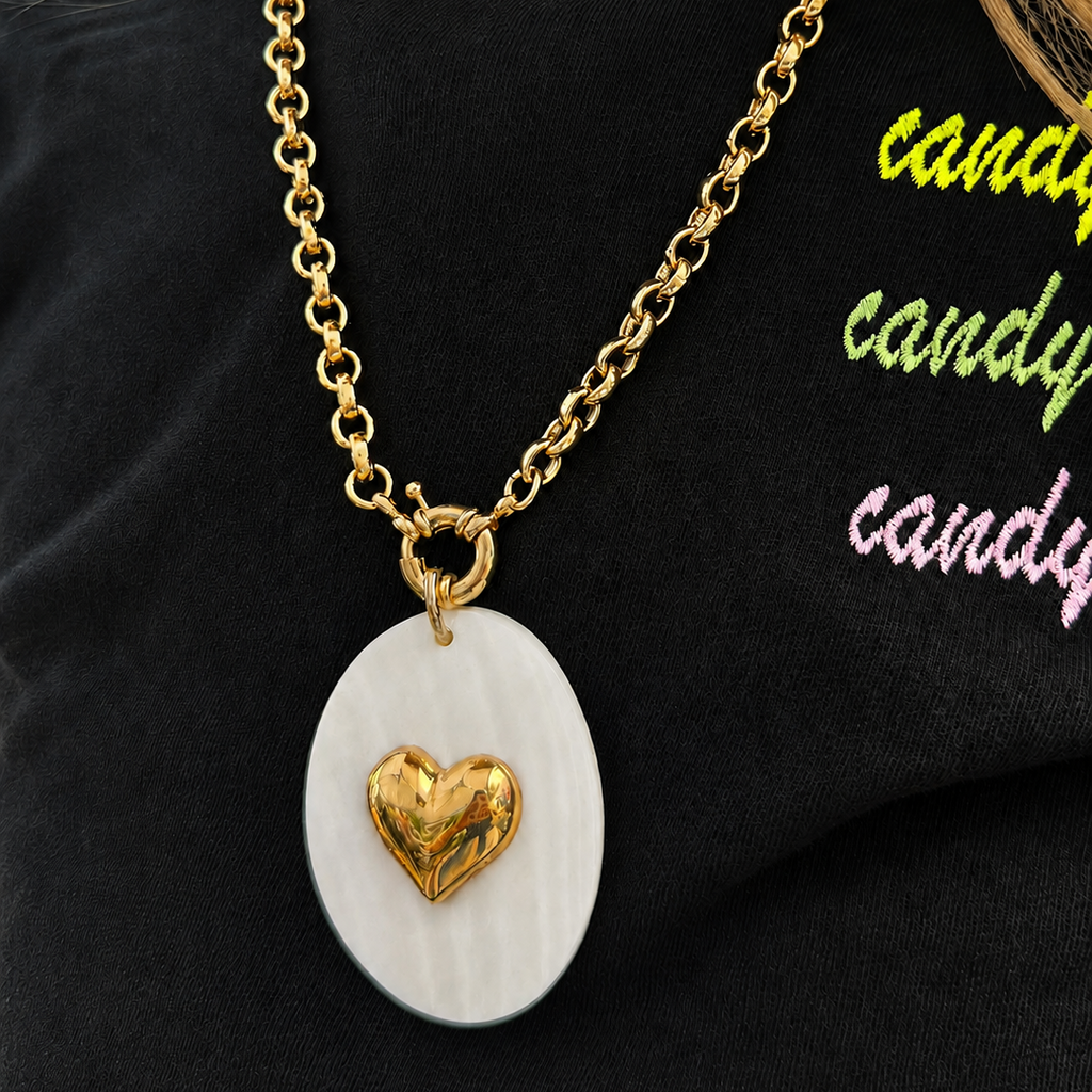 ISABEL MOTHER OF PEARL HEART NECKLACE