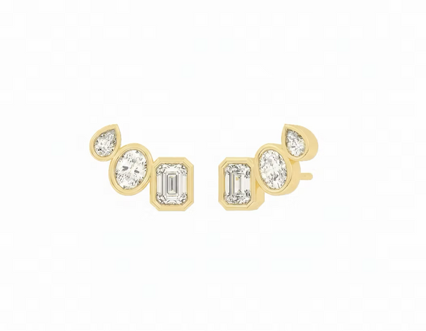 LARSON MINI TRI STONE BEZEL  STUD EARRINGS