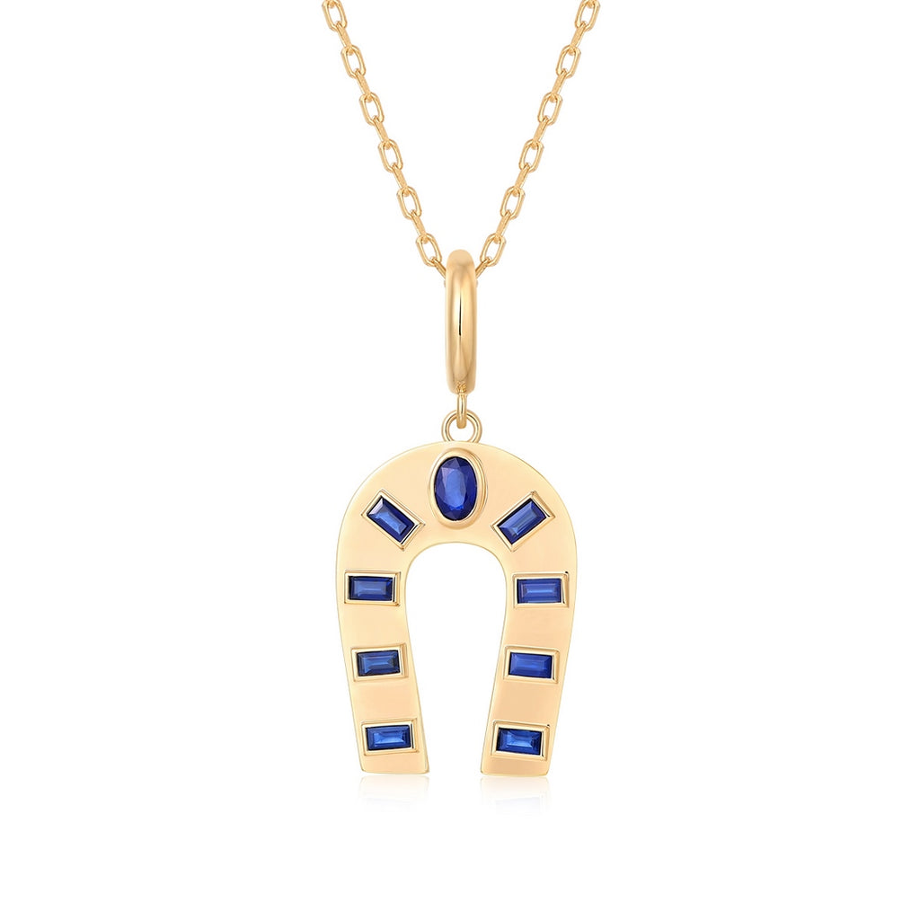 LIVVIE SAPPHIRE + GOLD HORSHOE PENDANT