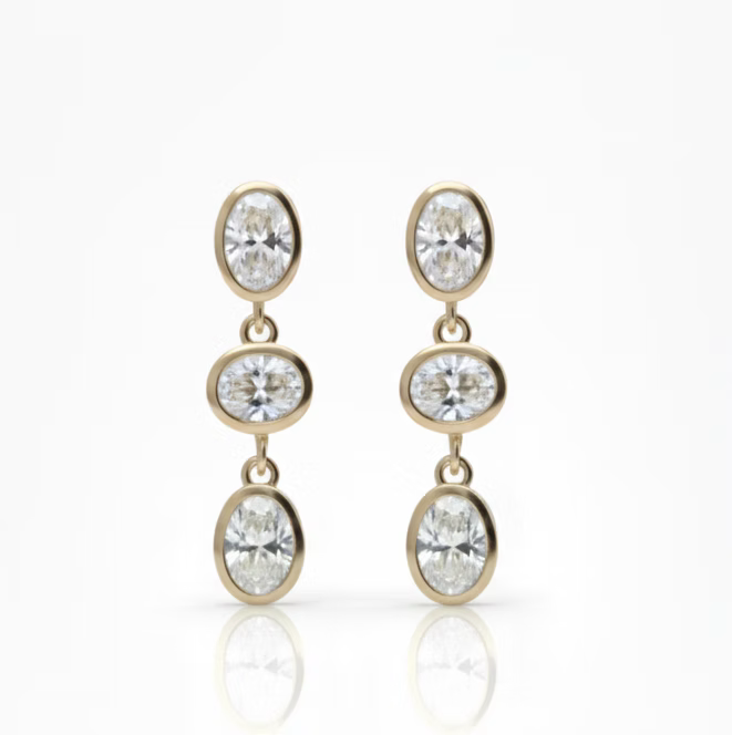 OLIVE  OVAL TRIPLE  DROP EARRINGS