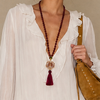 OLIVE BEADED SHELL TASSEL DROP NECKLACE