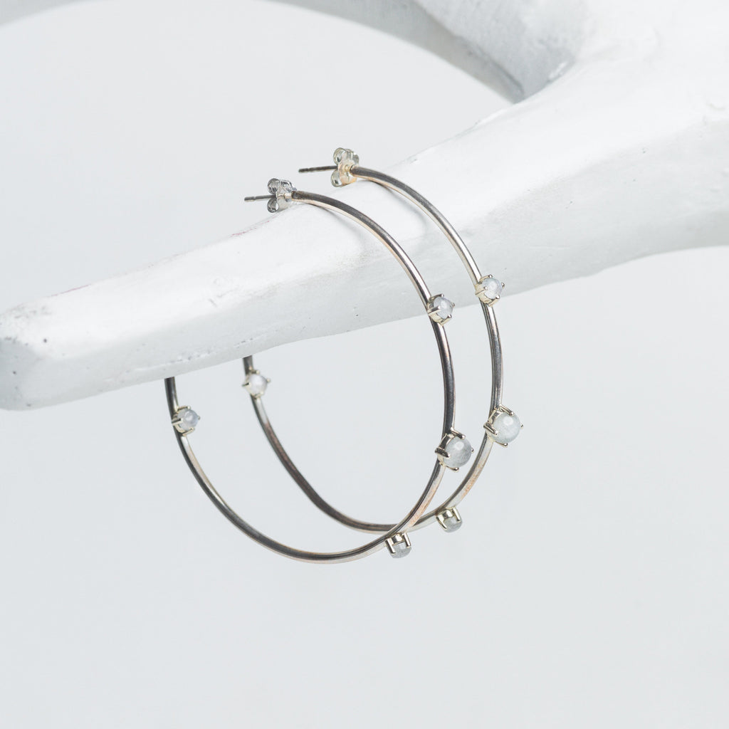 MELINA OPAL - SILVER HOOP EARRINGS