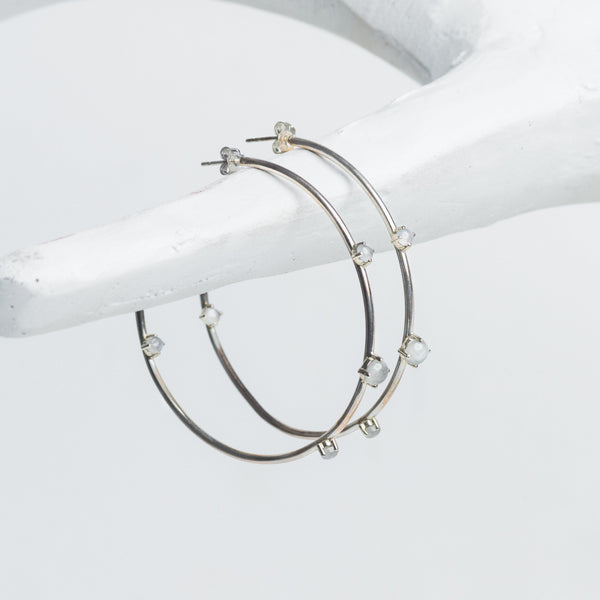 MELINA OPAL - SILVER HOOP EARRINGS