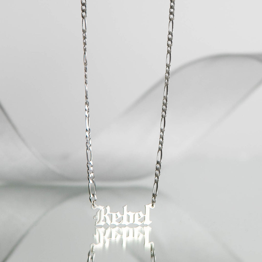 REBEL -  OLD ENGLISH NAMEPLATE NECKLACE